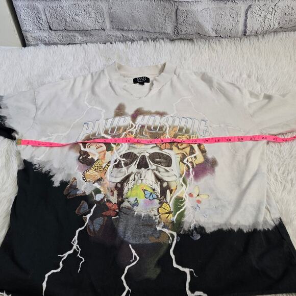 BoohooMAN REWORKED Homme Skull Graphic Bleached Shirt Black And White Men's XS - Picture 10 of 12